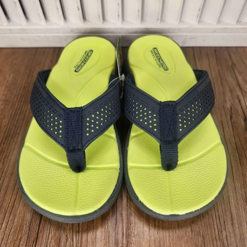 Skechers Supreme Pool Days 92224L Boys Sz 11 Green Gray Beach Flip Flop Sandals